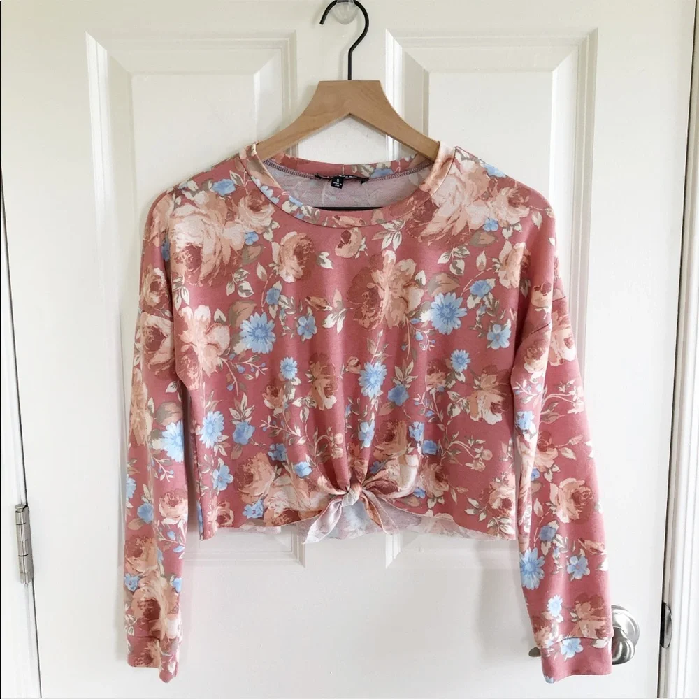 Lulu’s crop foral top front tie Pink S - Picture 1 of 7